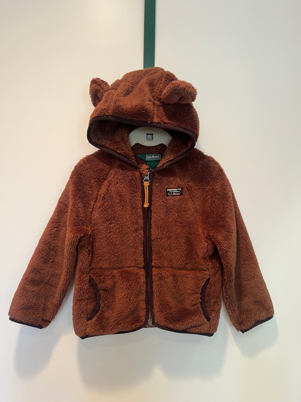 L.L. Bean Chocolate Brown Teddy Hooded Fleece Jacket with Bear Ears